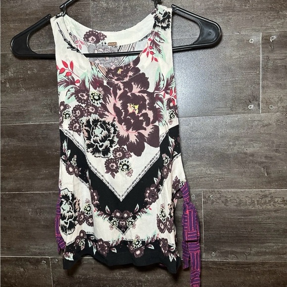 Free People Floral Tank Top - Black, Cream, and Purple - Picture 1 of 6